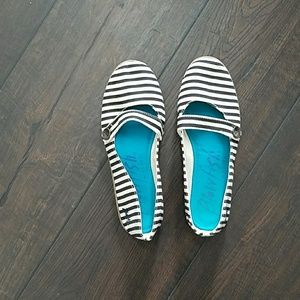Blowfish white/navy striped Mary Jane flats